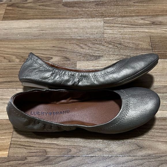 Lucky Brand Size 7 Emmie Dark Brown Gold Tinted‎ Leather Slip On Ballet Flats - Picture 6 of 8